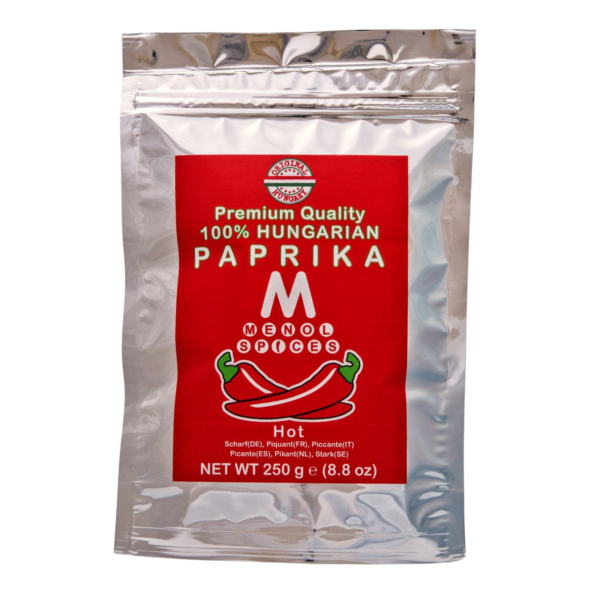 Menol Hot Hungarian Paprika 250g value pouch front