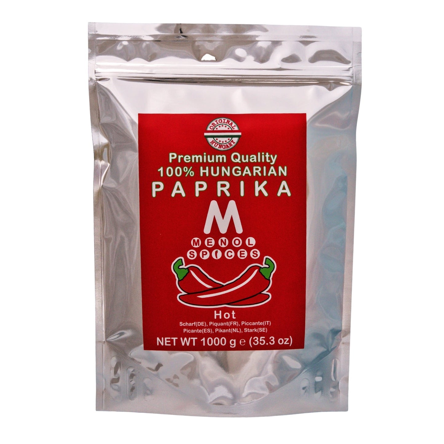 Menol Hot Hungarian Paprika 1kg value pouch front