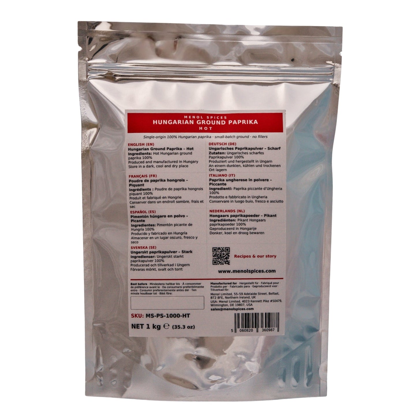Menol Hot Hungarian Paprika 1kg value pouch