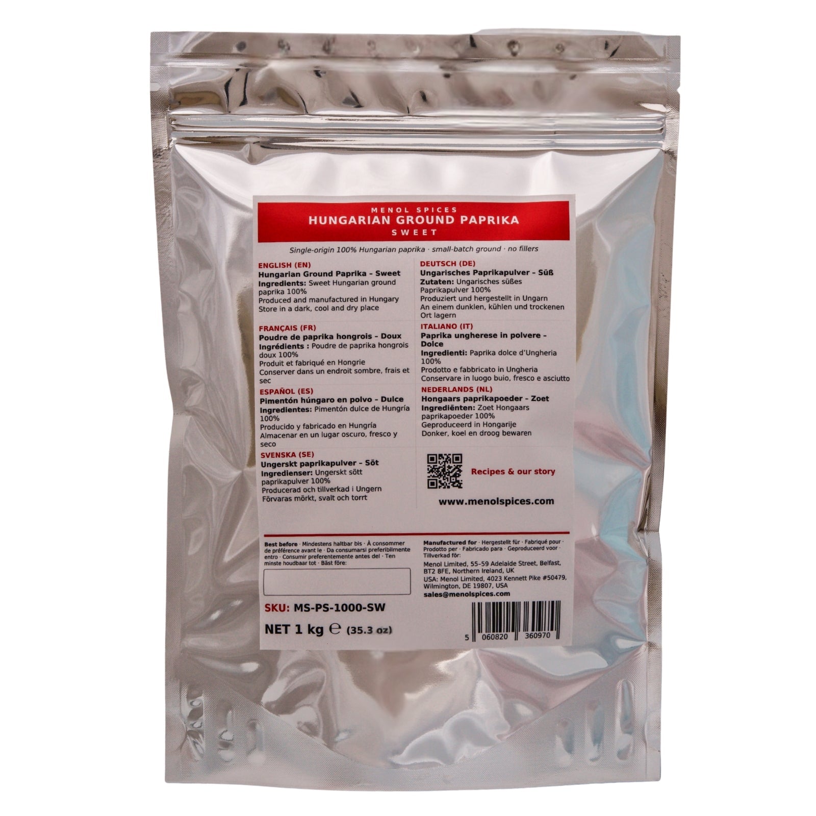 Menol Sweet Hungarian Paprika 1kg value pouch