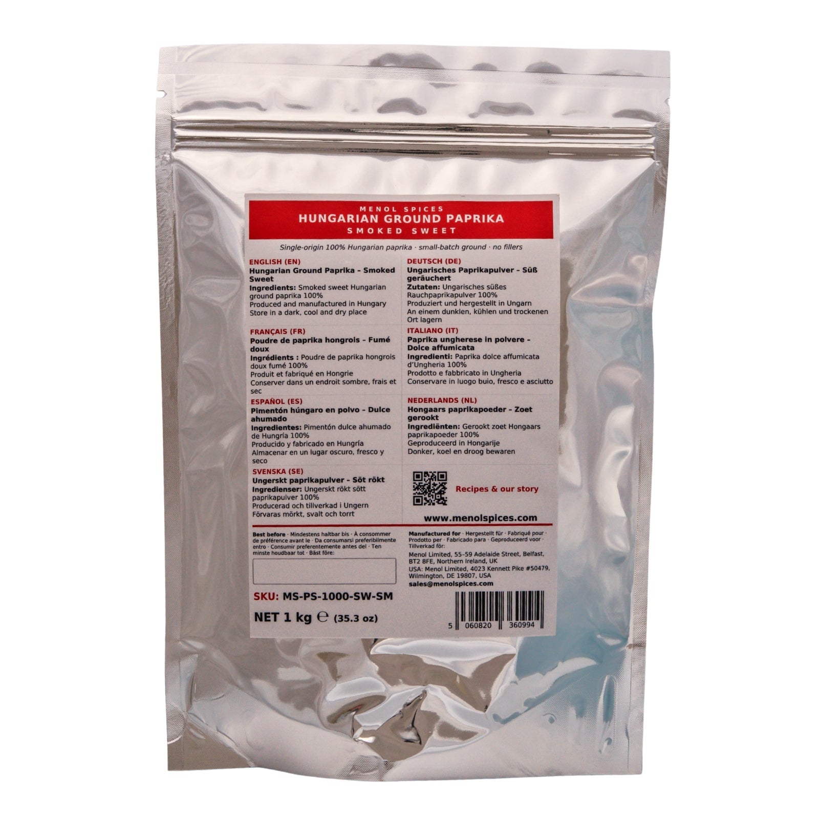 Menol Smoked Sweet Hungarian Paprika 1kg value pouch