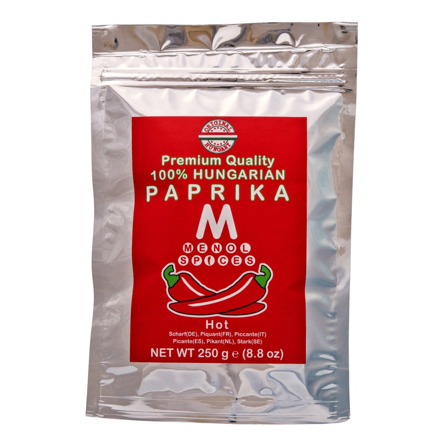 Menol Hot Hungarian Paprika 250g value pouch front