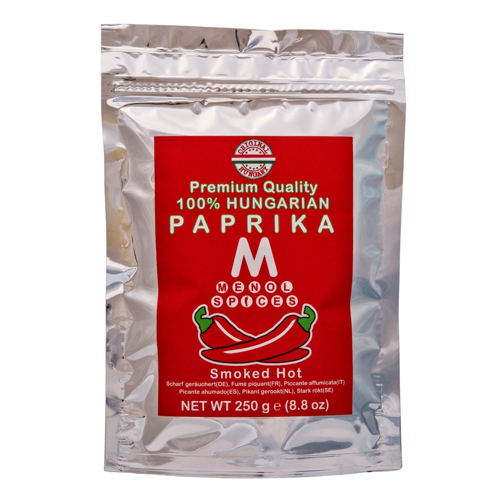 Menol Smoked Hot Hungarian Paprika 250g value pouch front