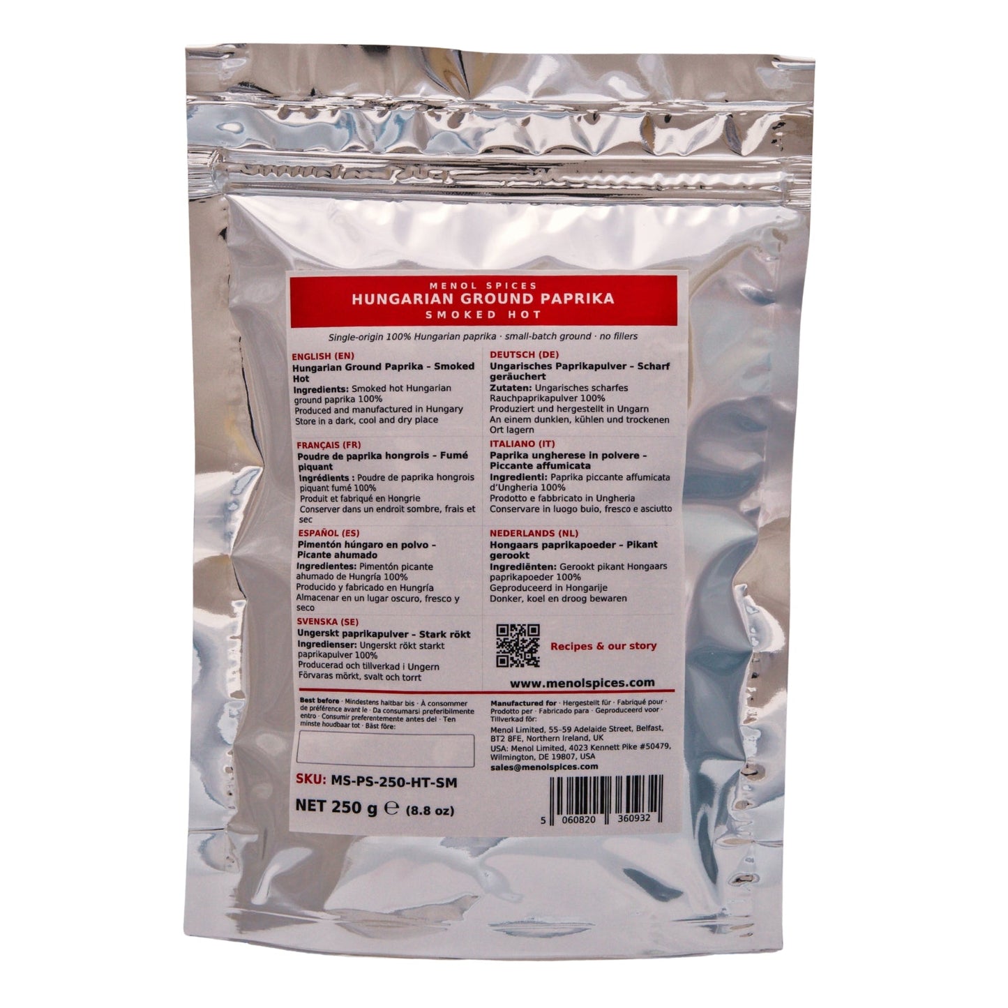 Menol Smoked Hot Hungarian Paprika 250g value pouch