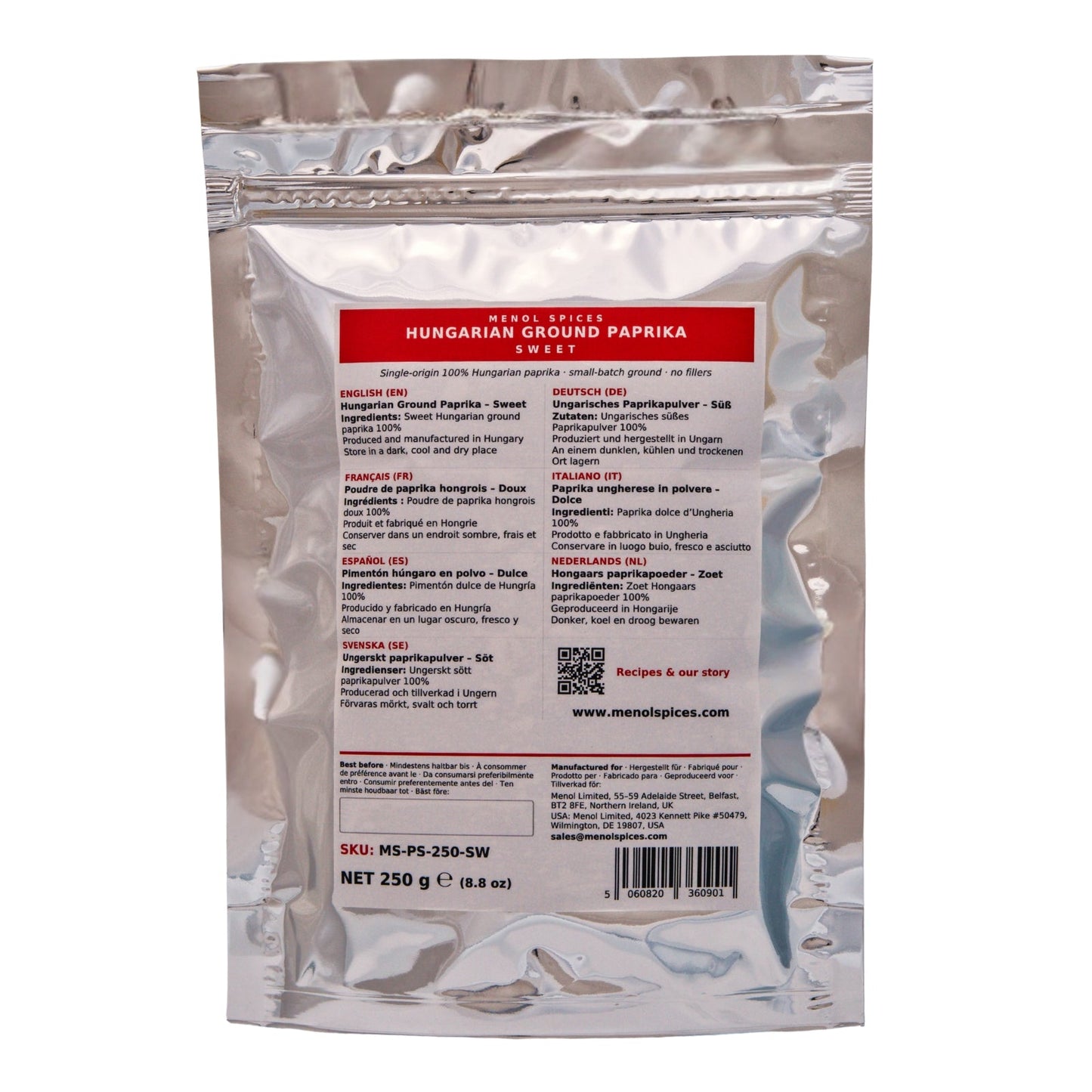 Menol Sweet Hungarian Paprika 250g value pouch
