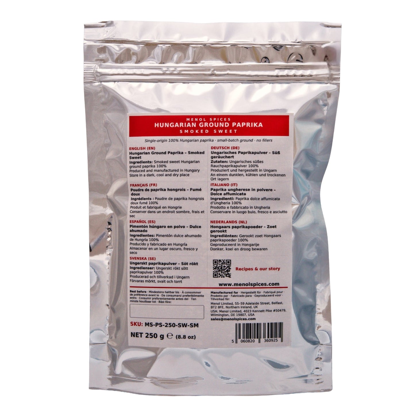Menol Smoked Sweet Hungarian Paprika 250g value pouch