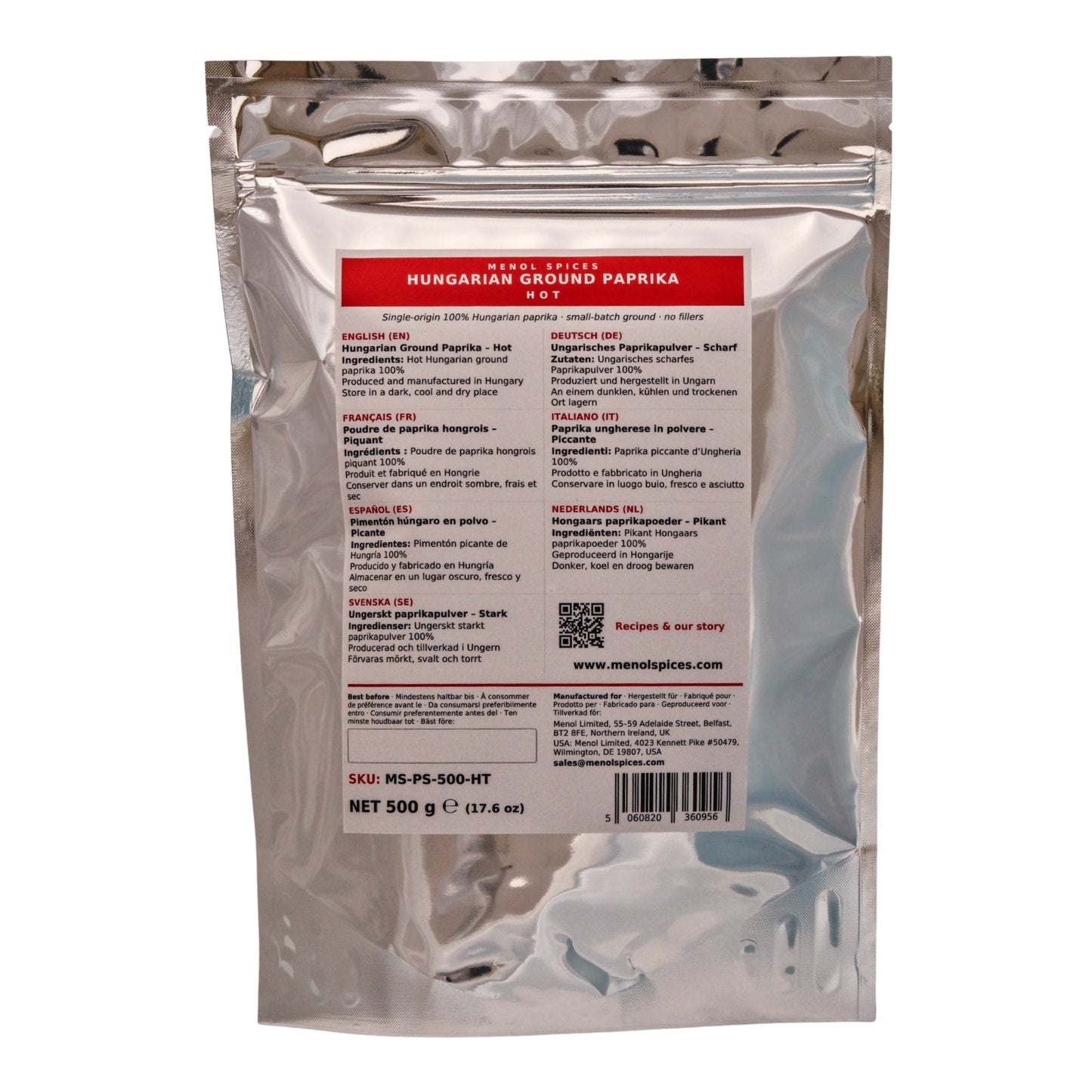 Menol Hot Hungarian Paprika 500g value pouch