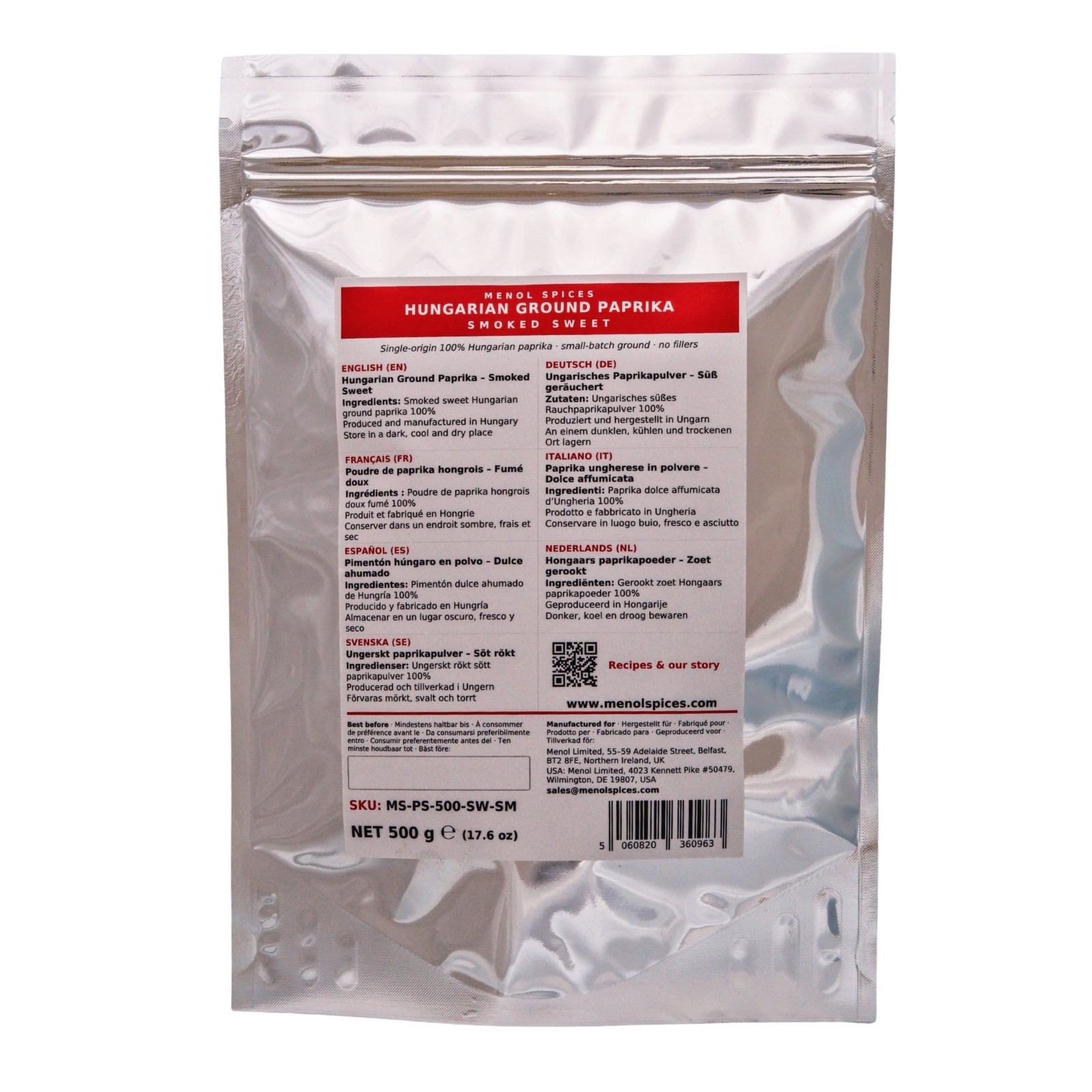 Menol Smoked Sweet Hungarian Paprika 500g value pouch