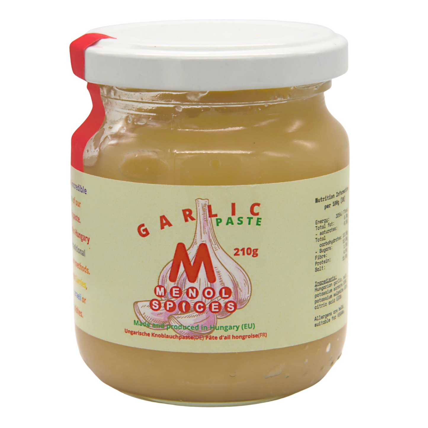 Menol Spices Garlic Paste 210g, Produced in EU (Hungary), Garlic Puree, Gives Fresh Garlic Flavour to Your Gourmet Food